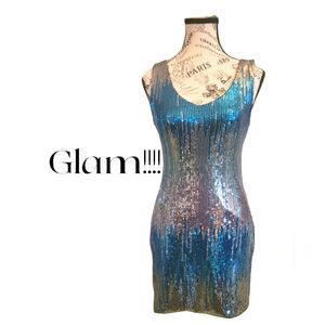 As U Wish Blue and Silver Sequin Mini Dress
